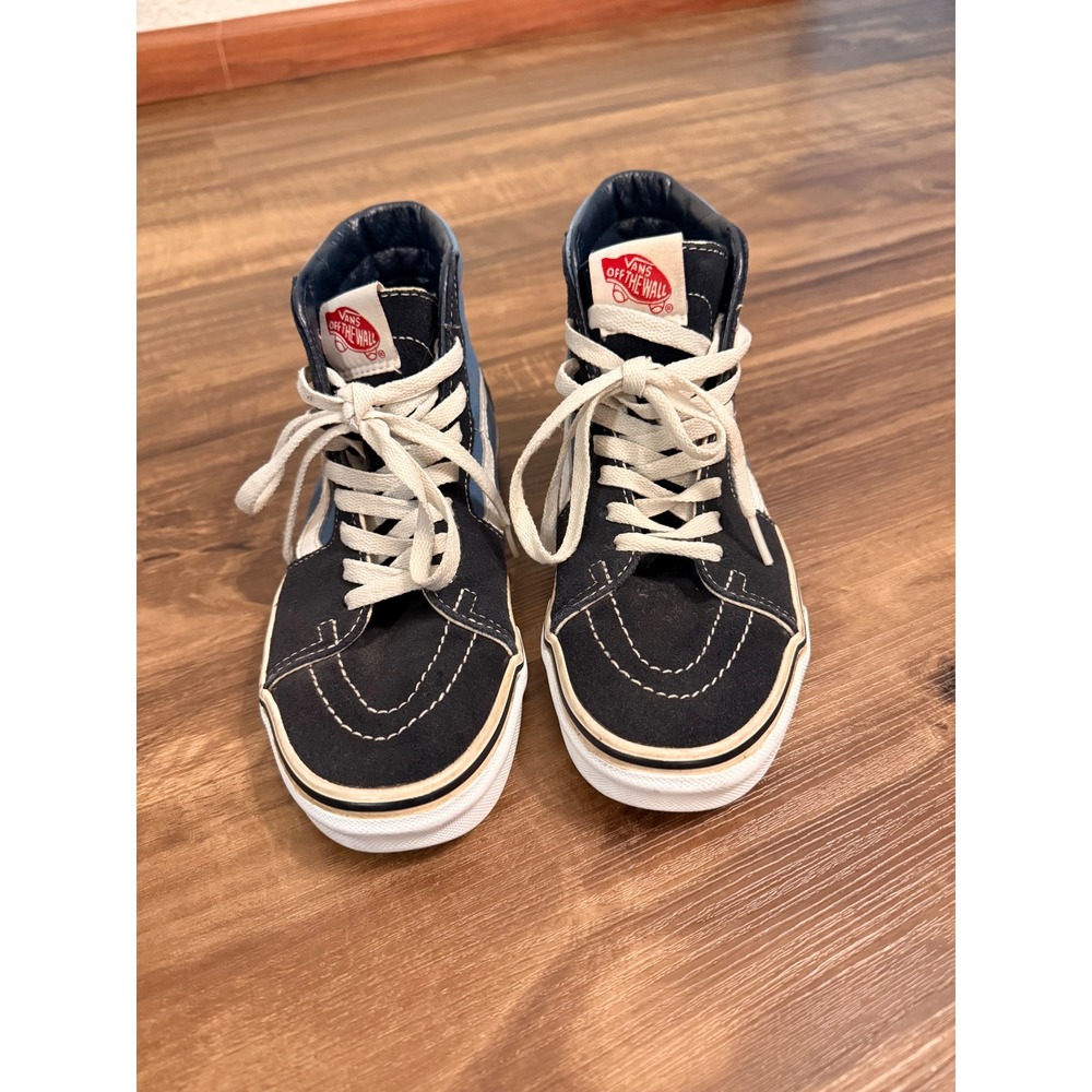 Vans Sk8-Hi High Top Sneakers Navy Light Blue Suede Canvas Skate Shoe Sz 6.5